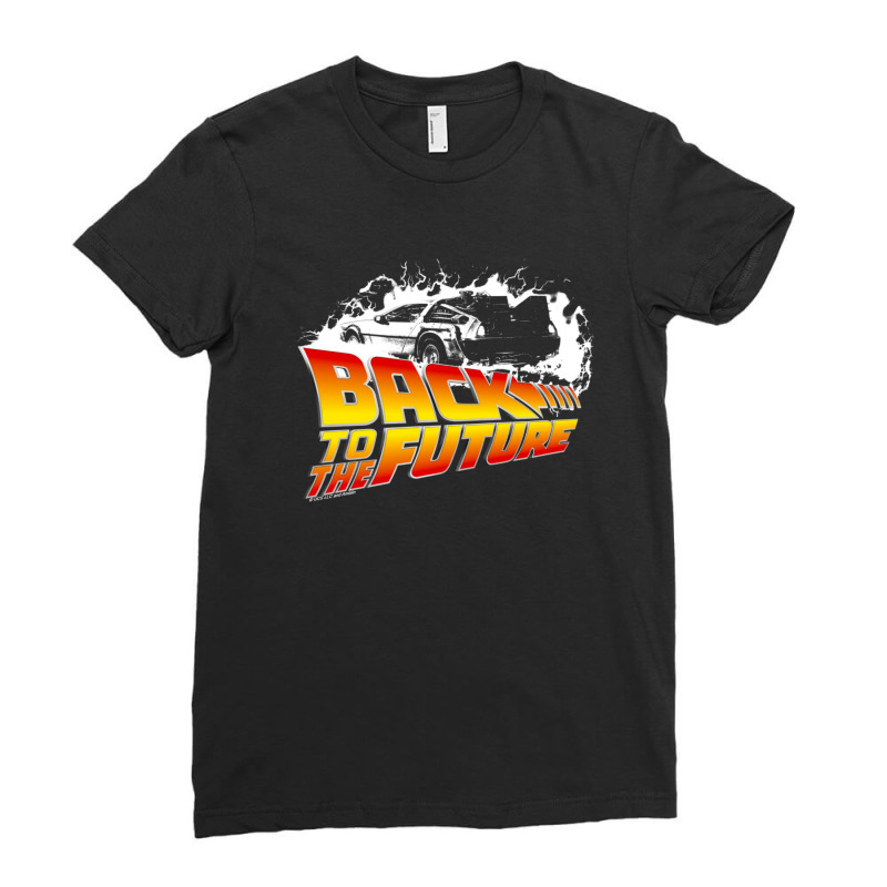 Back To The Future - Delorean White Stencil Fan Art Ladies Fitted T-Shirt by ElenaMCartasegna | Artistshot