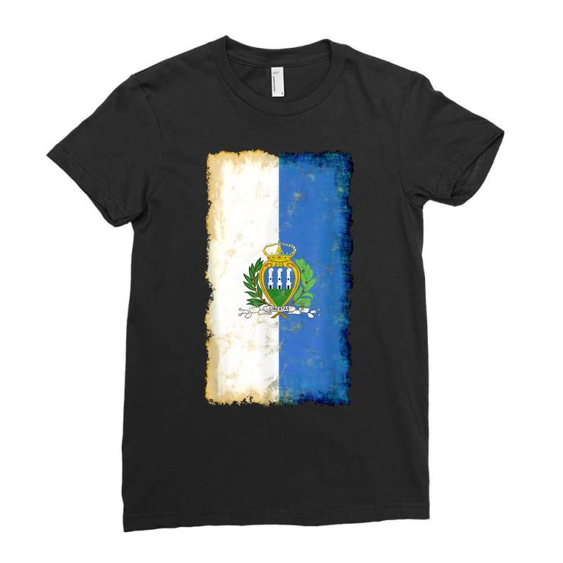 Distressed San Marino Flag, National Pride Grunge Style T Shirt Ladies Fitted T-Shirt by vivianadubcy | Artistshot