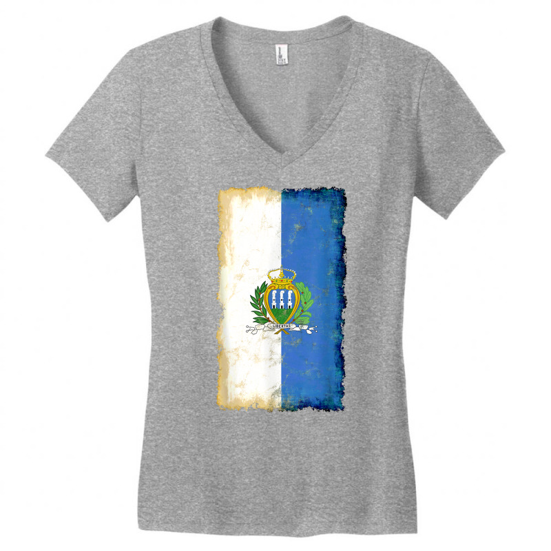 Distressed San Marino Flag, National Pride Grunge Style T Shirt Women's V-Neck T-Shirt by vivianadubcy | Artistshot