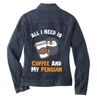 Coffee And My Penguin Sea Bird King Emperor Penguin Pullover Hoodie Ladies Denim Jacket | Artistshot