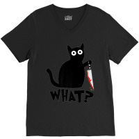 Funny Black Cat What Cute Suspicious Kitten Gift Women Men Premium V-neck Tee | Artistshot