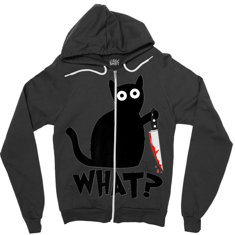 Funny Black Cat What Cute Suspicious Kitten Gift Women Men Premium Zipper Hoodie | Artistshot