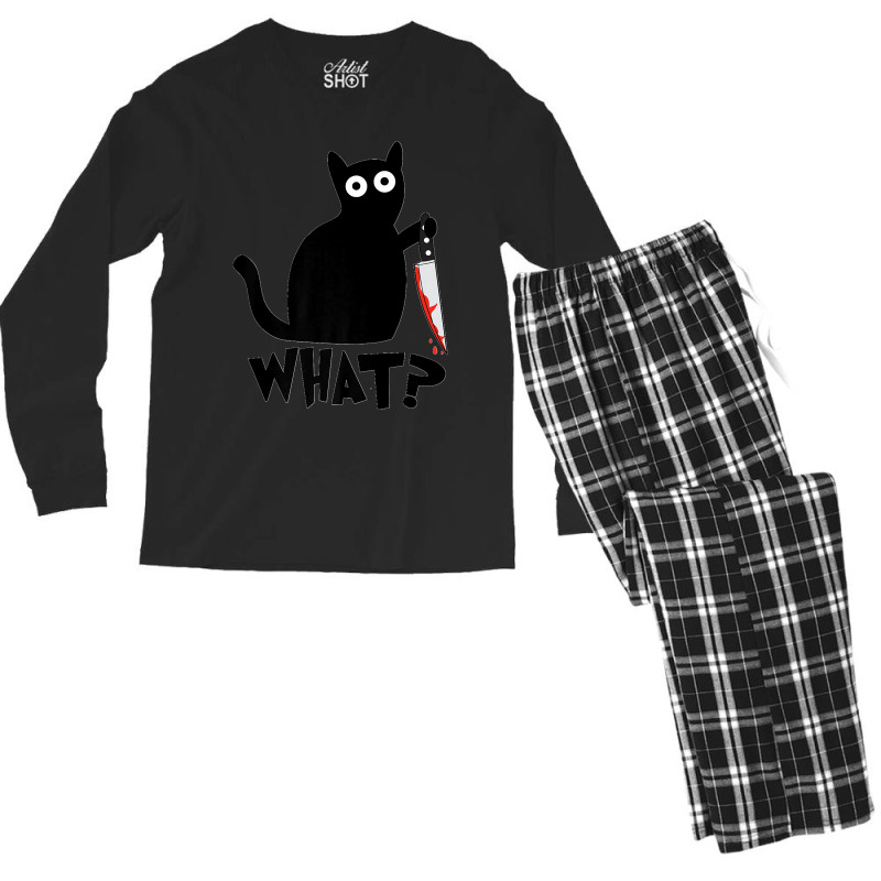 Funny Black Cat What Cute Suspicious Kitten Gift Women Men Premium Men's Long Sleeve Pajama Set | Artistshot