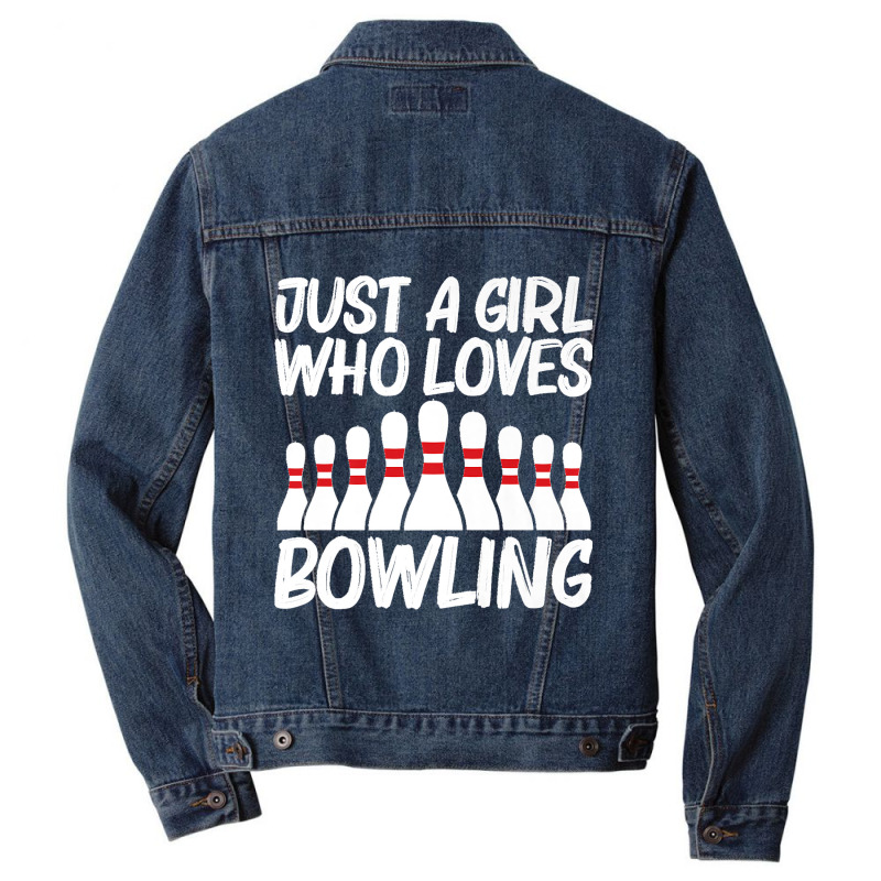 Funny Bowling Design For Girls Kids Spare Ball Game League Premium Men Denim Jacket | Artistshot