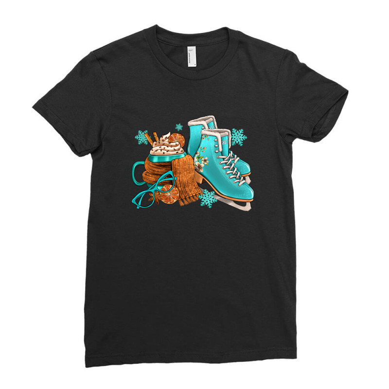 Winter Ice Skating Boots And Coffee Ladies Fitted T-Shirt by FaDigitalArtStudio | Artistshot