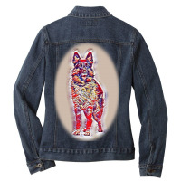 Dog On A Green Grass Outdoors Ladies Denim Jacket | Artistshot