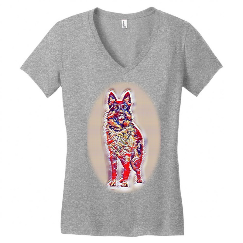 Dog On A Green Grass Outdoors Women's V-Neck T-Shirt by Kemnabi | Artistshot