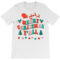 Retro Groovy Merry Christmas Y'all Santa Hat Lights Xmas T Shirt T-shirt | Artistshot