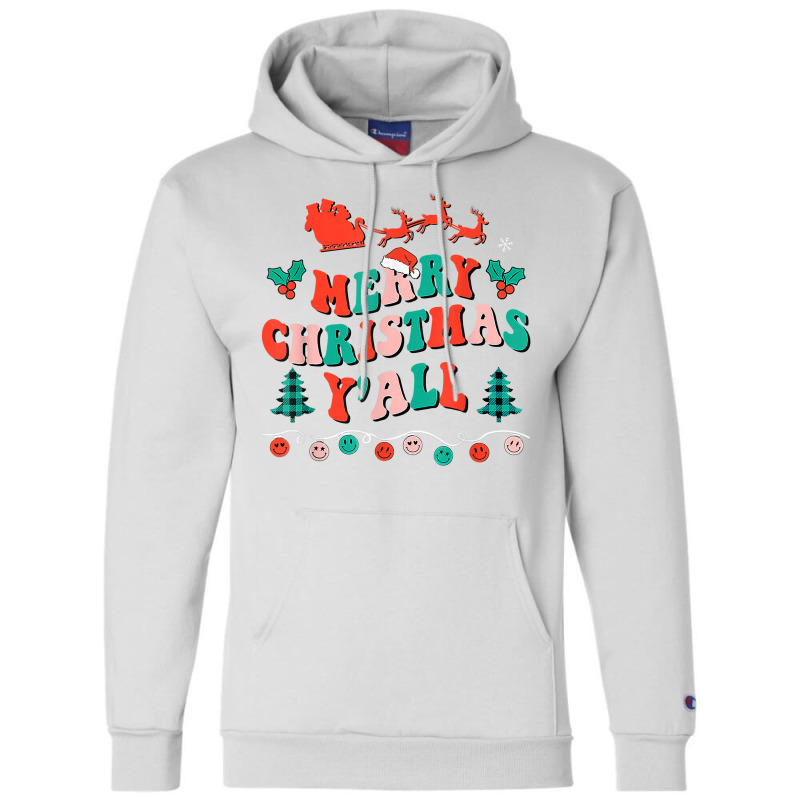 Retro Groovy Merry Christmas Y'all Santa Hat Lights Xmas T Shirt Champion Hoodie | Artistshot