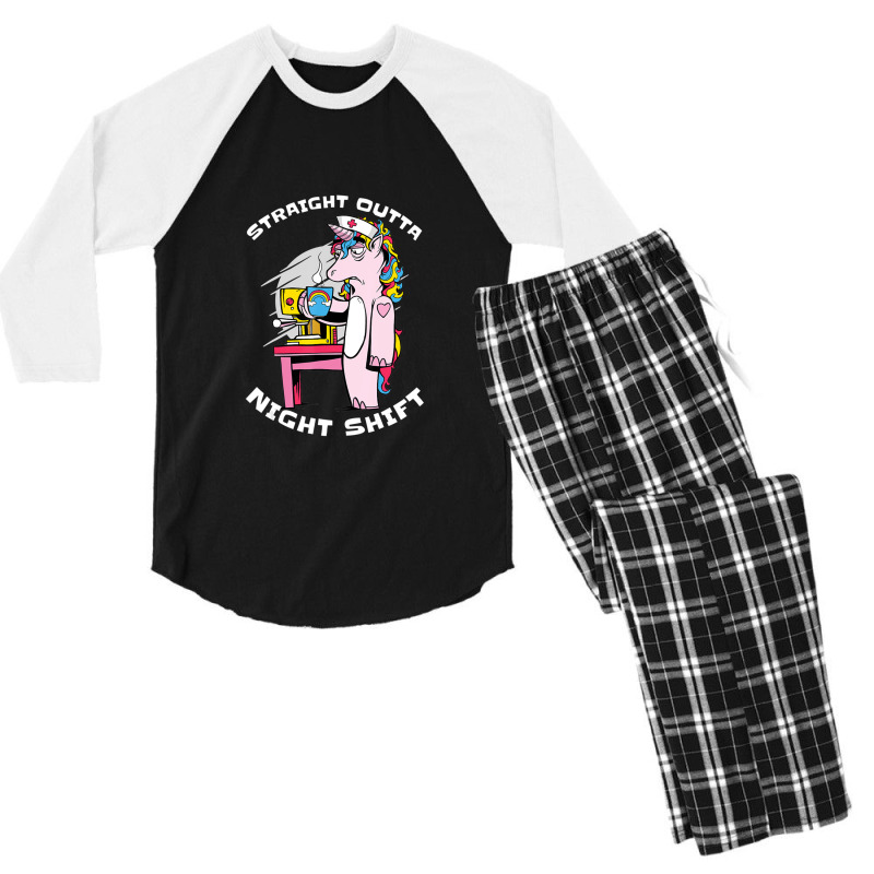 Straight Outta Night Shift Nurse Unicorn Coffee Men's 3/4 Sleeve Pajama Set | Artistshot