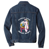 Straight Outta Night Shift Nurse Unicorn Coffee Men Denim Jacket | Artistshot