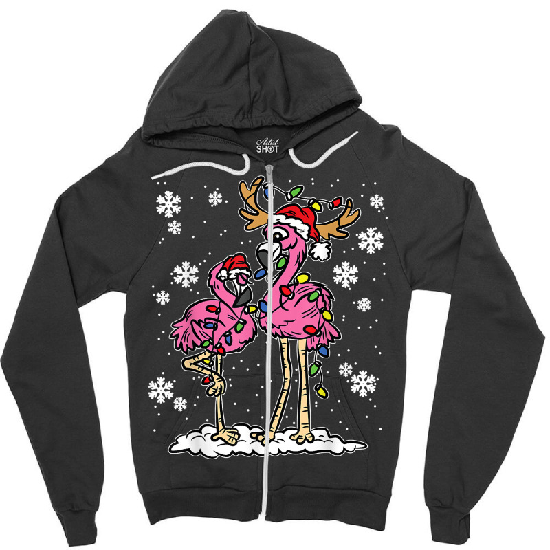 Flamingo Christmas Lights Santa Hat Pajama Cute Animal X Mas T Shirt Zipper Hoodie | Artistshot