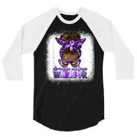 Black Woman Domestic Violence Warrior Afro Messy Bun Purple T Shirt 3/4 Sleeve Shirt | Artistshot