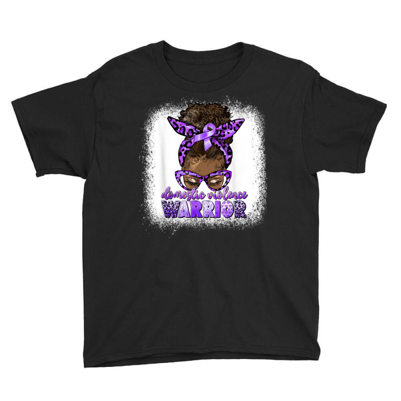 Black Woman Domestic Violence Warrior Afro Messy Bun Purple T Shirt Youth Tee | Artistshot