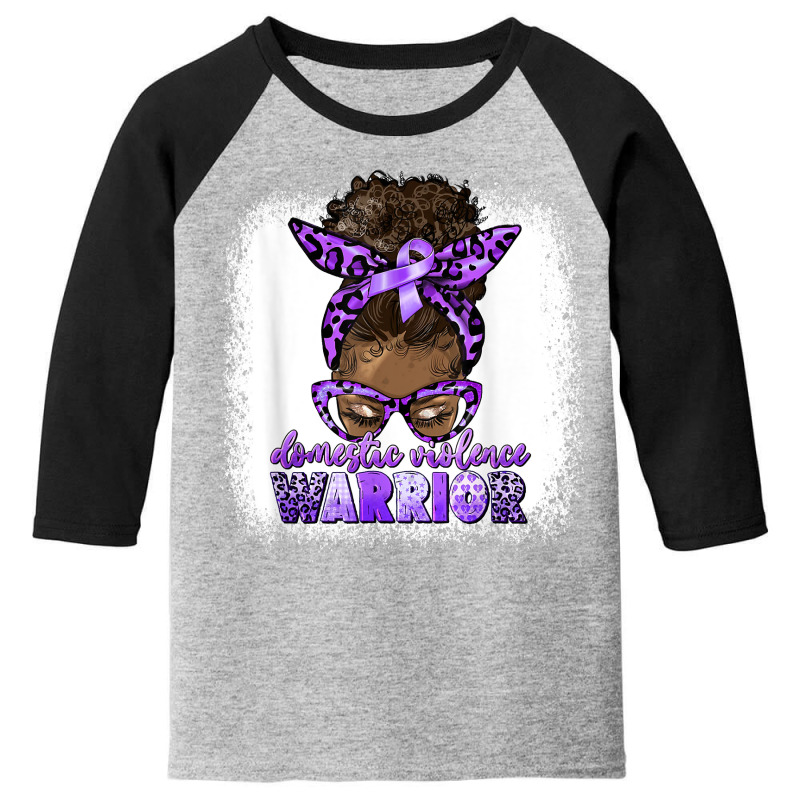 Black Woman Domestic Violence Warrior Afro Messy Bun Purple T Shirt Youth 3/4 Sleeve | Artistshot