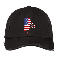 Rhode Island Map Silhouette Filled With Us Flag On Black Background Vintage Cap | Artistshot