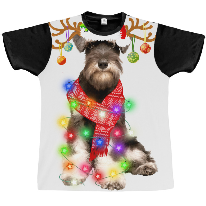 Funny Puppy Lover Schnauzer Christmas Lights Pajama Long Sleeve T Shir Graphic T-shirt | Artistshot