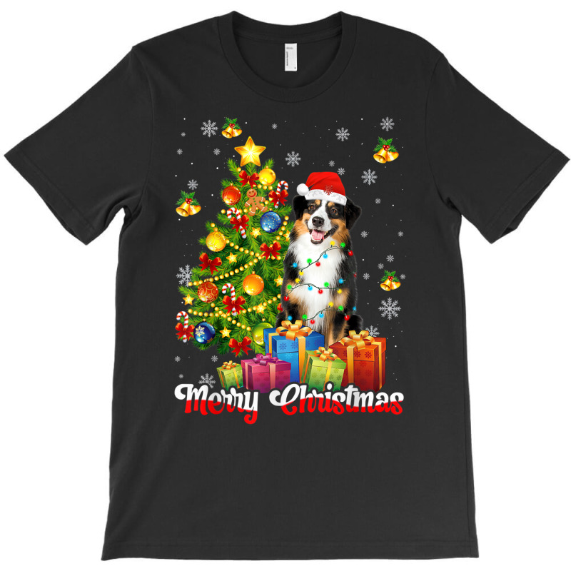 Australian Shepherd Santa Christmas Tree Lights Xmas Aussie T Shirt T-shirt | Artistshot