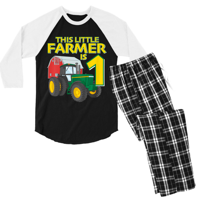 Kids 1 Year Old Green Farm Tractor Birthday Party Farmer 1st Gift Men's 3/4 Sleeve Pajama Set | Artistshot