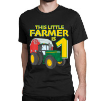 Kids 1 Year Old Green Farm Tractor Birthday Party Farmer 1st Gift Classic T-shirt | Artistshot