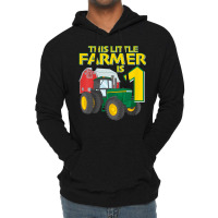 Kids 1 Year Old Green Farm Tractor Birthday Party Farmer 1st Gift Lightweight Hoodie | Artistshot