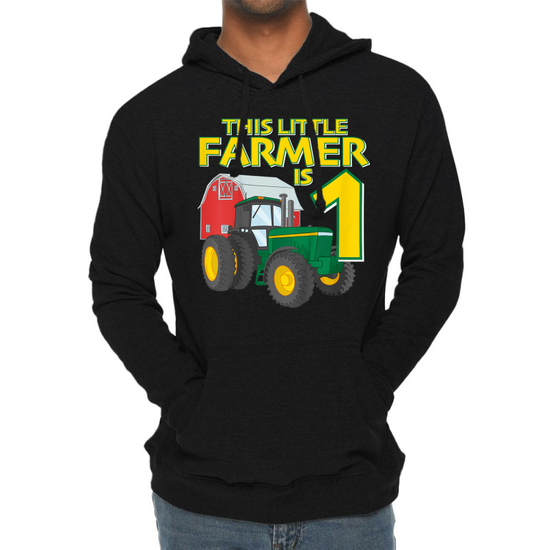 Kids 1 Year Old Green Farm Tractor Birthday Party Farmer 1st Gift Lightweight Hoodie | Artistshot