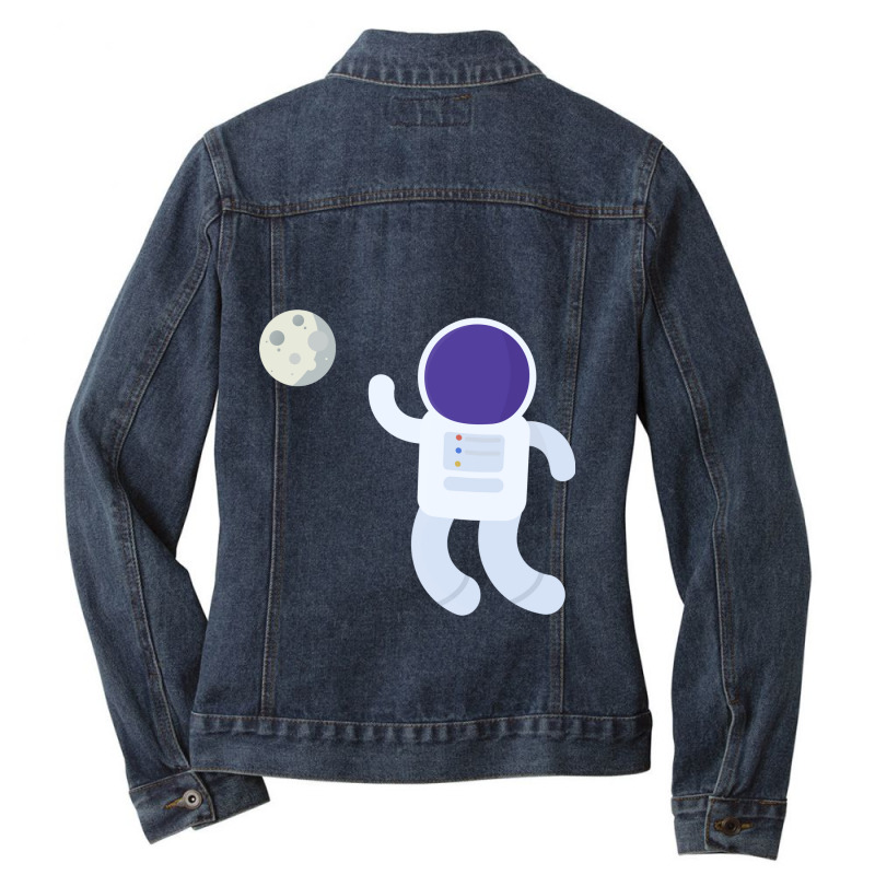 Astronaut And Moon Ladies Denim Jacket by joyo bobs | Artistshot