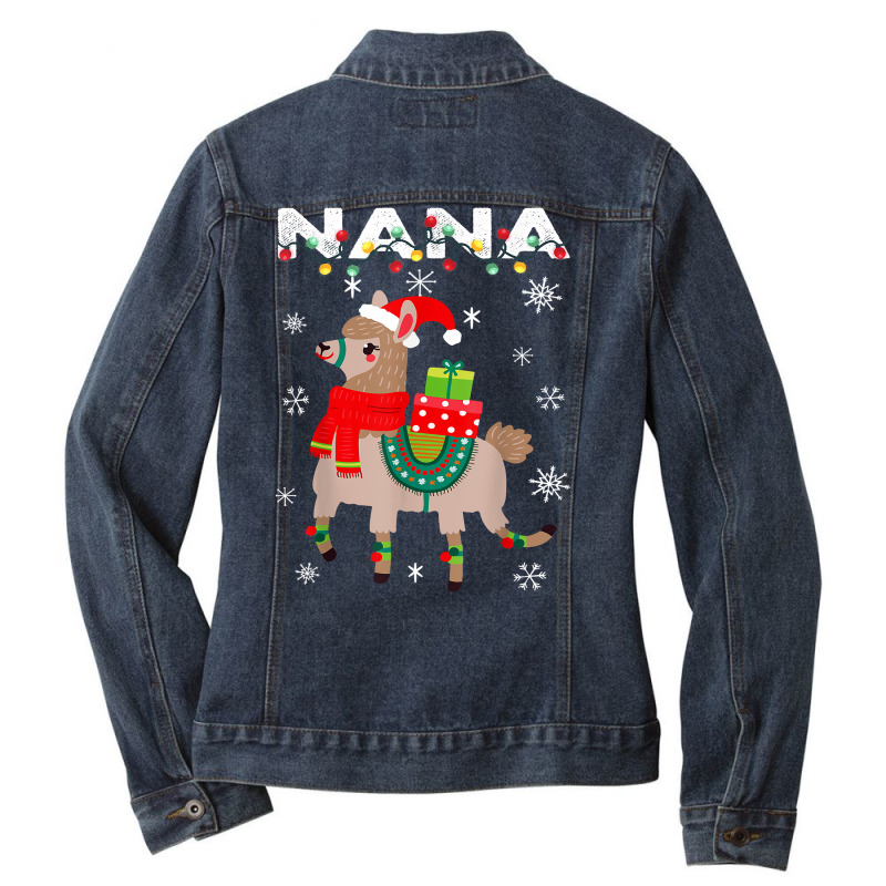 Nana Unny Christmas Llama Lights Matching Family Gifts T Shirt Ladies Denim Jacket by enaqr0esch | Artistshot