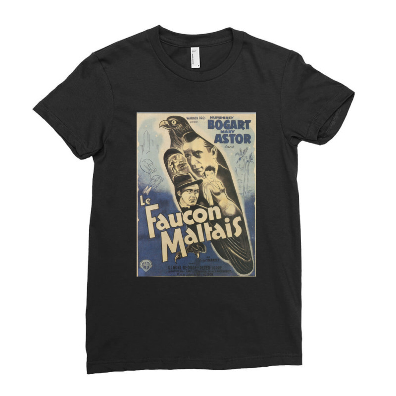 Maltese Falcon - Vintage French Movie Poster (humphrey Bogart Ladies Fitted T-Shirt by AllenSCrowley | Artistshot