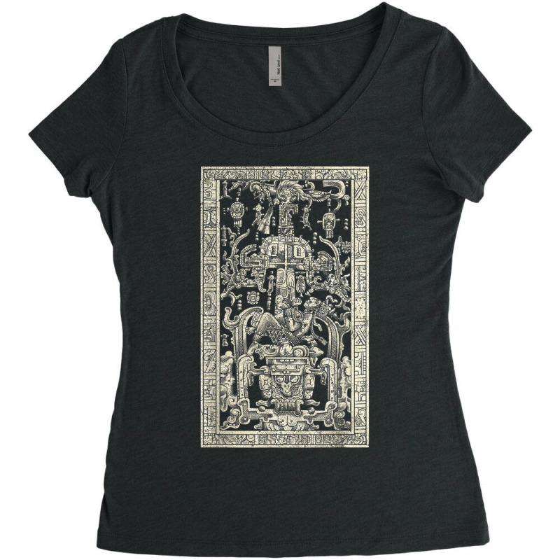 King Pakal's Spaceship, Mayan Time Traveler Ancient Carving Women's Triblend Scoop T-shirt by MindyLeeLucas | Artistshot