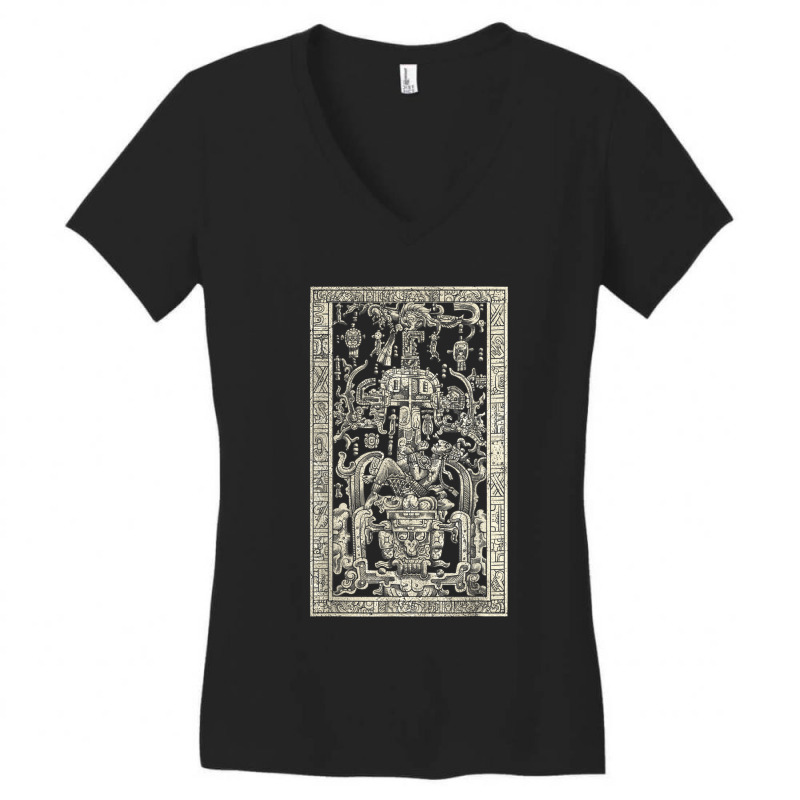 King Pakal's Spaceship, Mayan Time Traveler Ancient Carving Women's V-Neck T-Shirt by MindyLeeLucas | Artistshot