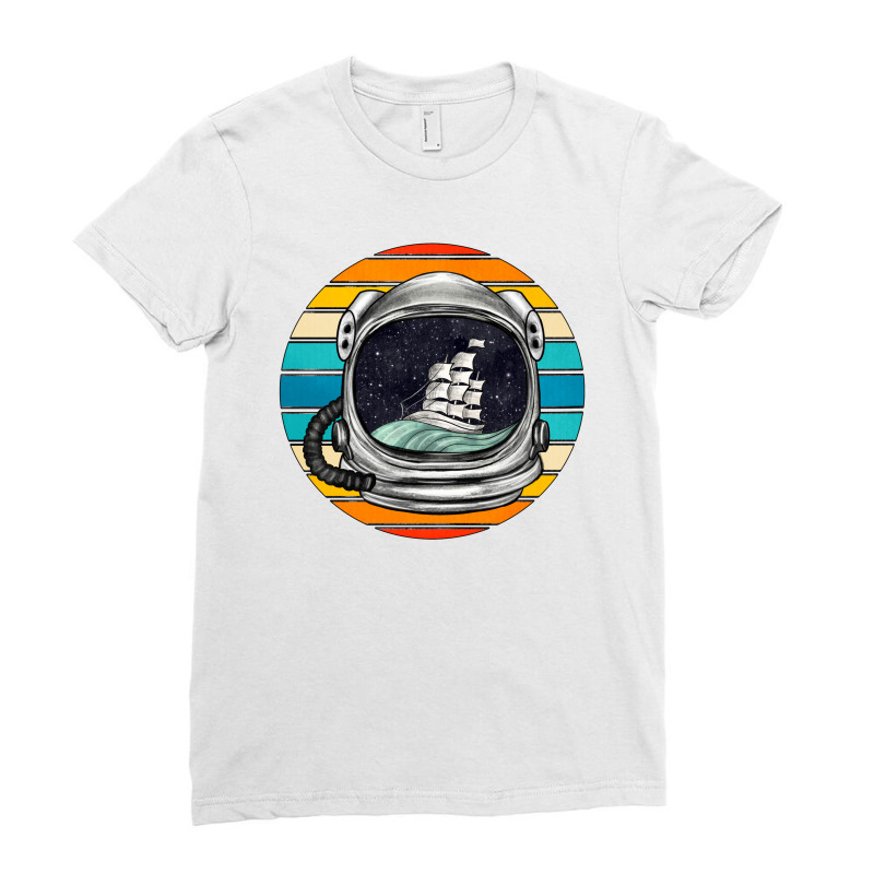 Astronaut And Retro Rainbow Ladies Fitted T-shirt | Artistshot