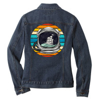 Astronaut And Retro Rainbow Ladies Denim Jacket | Artistshot