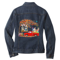 Husky Wearing Bunny Ear Red Truck With Eggs Ladies Denim Jacket | Artistshot