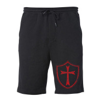 Distressed Knights Templar Cross And Shield Crusader Fleece Short | Artistshot