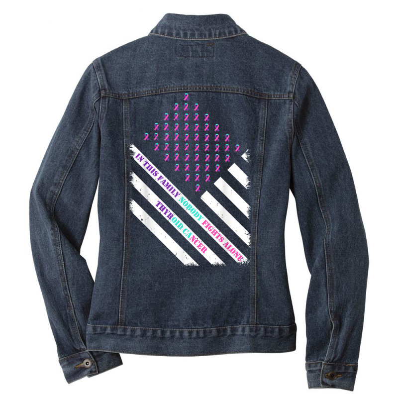 Grunge Teal Pink Purple Ribbons American Flag Nobody Fights T Shirt Ladies Denim Jacket by beckiguralk28 | Artistshot