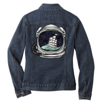 Astronaut And Ship Ladies Denim Jacket | Artistshot