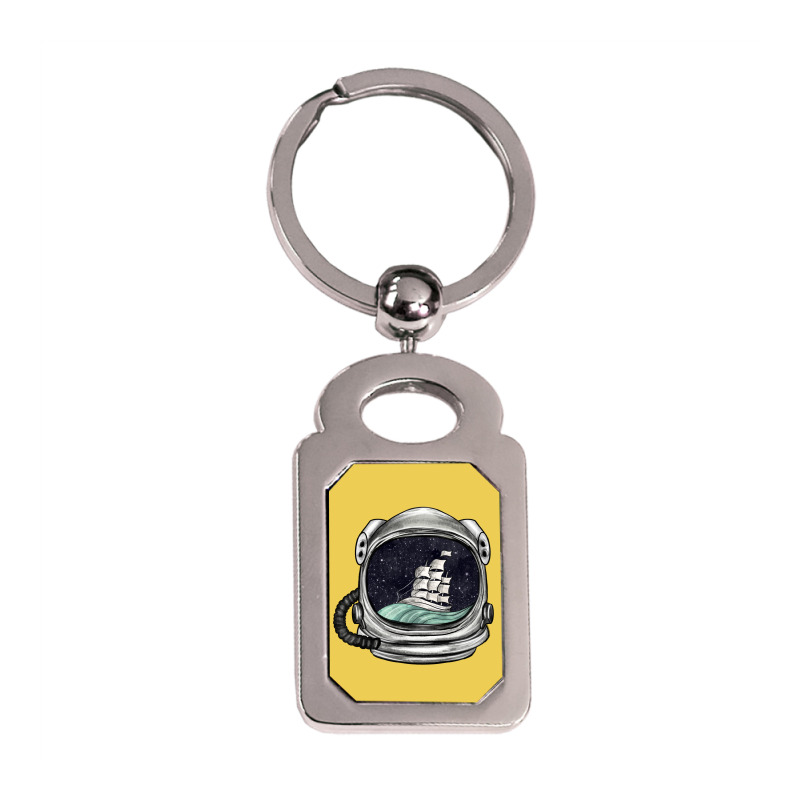 Astronaut And Ship Silver Rectangle Keychain | Artistshot