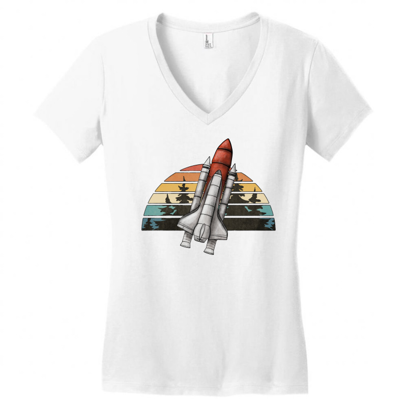 Spaceship Retro Rainbow Women's V-neck T-shirt | Artistshot