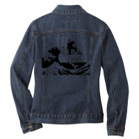 Stencil Art Of Himself Riding A Shark Ladies Denim Jacket | Artistshot