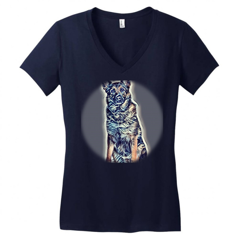 Woman Sitting On Sofa In Livitle Dog And Cat Women's V-Neck T-Shirt by Kemnabi | Artistshot