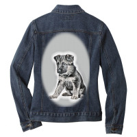 Red Dog Dachshund And Gray-bred Background Ladies Denim Jacket | Artistshot