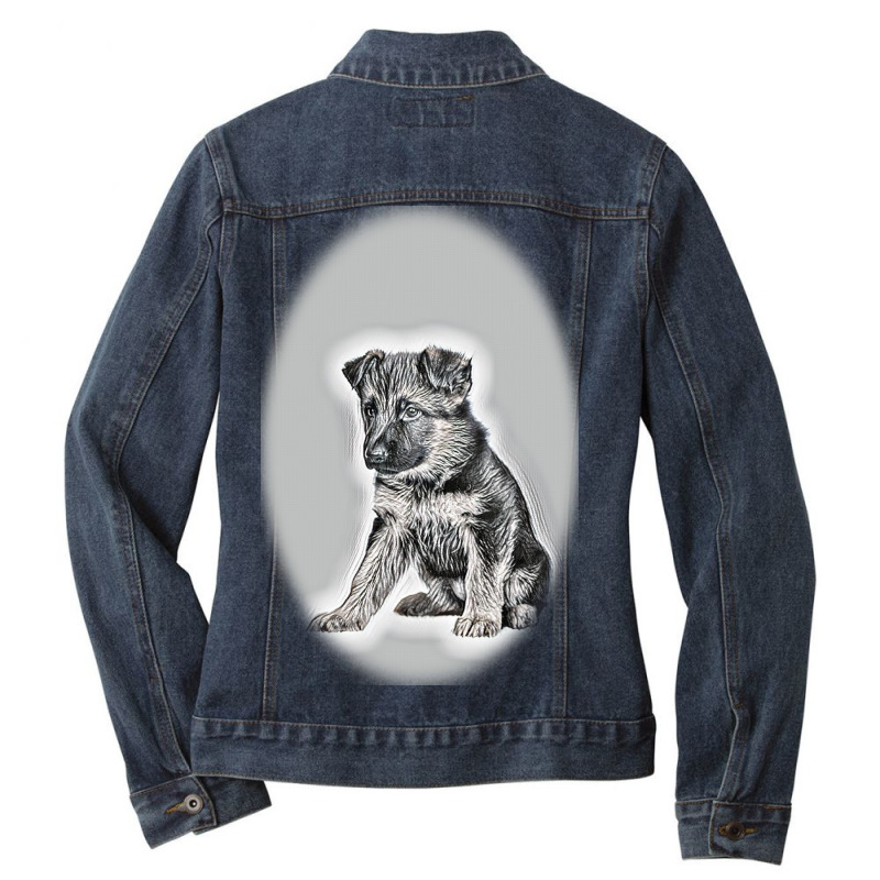 Red Dog Dachshund And Gray-bred Background Ladies Denim Jacket by Kemnabi | Artistshot