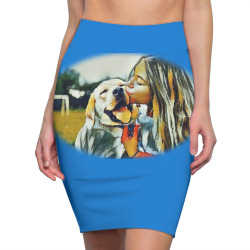 Frame with a beautiful girl wpark on green gr Pencil Skirts | Artistshot