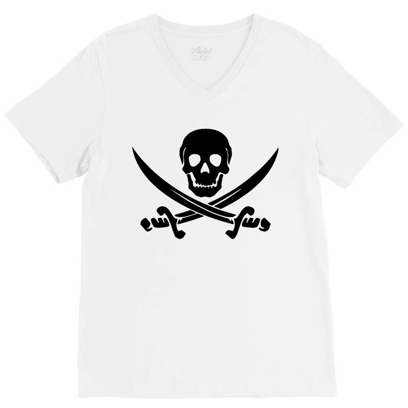 Pirate Skull And Cross Swords V-neck Tee | Artistshot