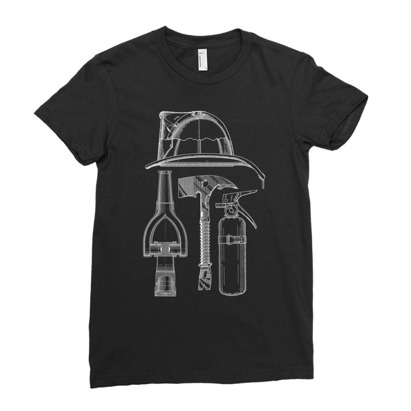 Firefighter T Shirt   Helmet Hose Fire Extinguisher Hatchet Ladies Fitted T-Shirt by tamkyfashions | Artistshot