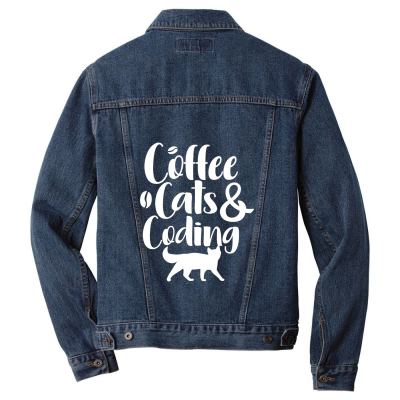 Coffee Cats And Coding Men Denim Jacket | Artistshot