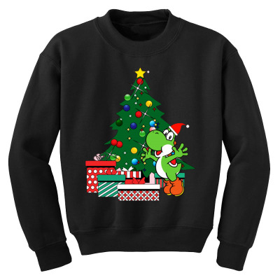 Yoshi Around The Christmas Tree Youth Sweatshirt Designed By Jasmine Tees