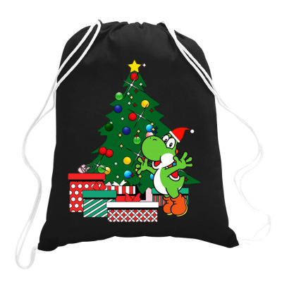 Yoshi Around The Christmas Tree Drawstring Bags Designed By Jasmine Tees