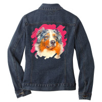 Australian Shepherd T  Shirt Australian Shepherd   Blue Merle Portrait Ladies Denim Jacket | Artistshot